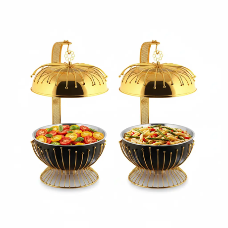 Chafing Dish - 8L Luxury Round Gold Black Hanging Buffet Food Warmer with Dome Lid Kitchen & Dining Chafing Dishes