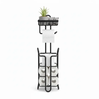 Toilet Roll Holder - 3-in-1 Freestanding with Storage Basket and Top Shelf Black Home & Garden Toilet Paper Holders