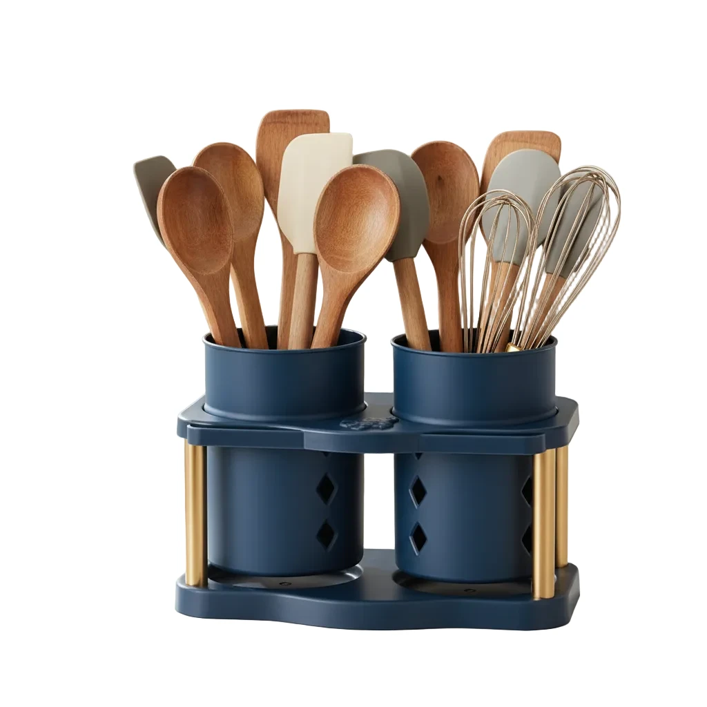Double Cutlery and Chopstick Organizer with Drainage Holes Navy Blue 19x10x9.4cm Kitchen & Dining Flatware Trays