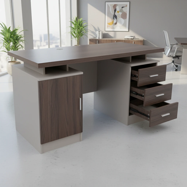 Office Desk - Modern 1.4m with Drawers & Cabinet Furniture Desks
