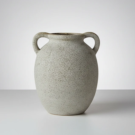 Nordic Ceramic Vase with Double Handles Speckled White Round Home & Garden Vases