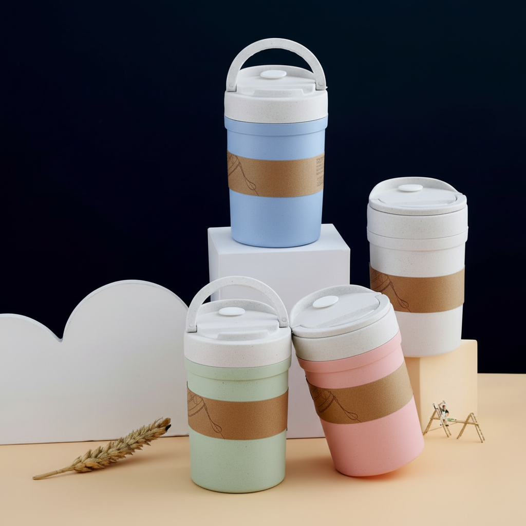 Soup Cup - 350ml Wheat Straw Leak-Proof Airtight Mug with Spoon Microwave Safe Kitchen & Dining Thermoses