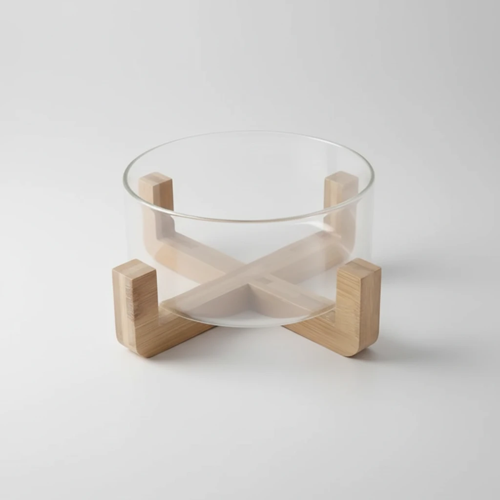 Salad Bowl - Borosilicate Glass with Wooden Base Kitchen & Dining Serveware