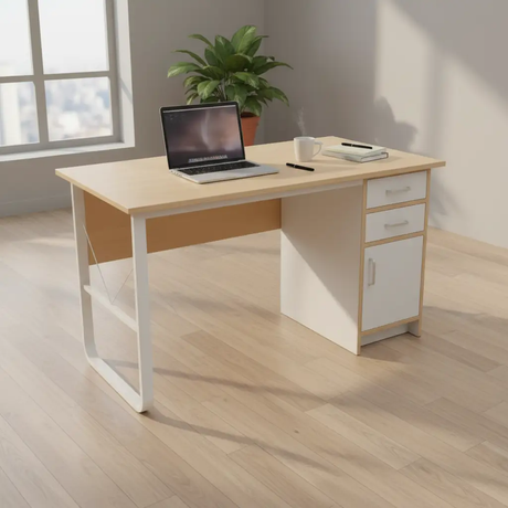 Office Desk with Drawers, Cabinet & X-Brace Frame Office Desk Desks