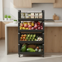 Kitchen Storage Rack - 4-Tier Rolling Basket Organiser with Wheels Kitchen & Dining Household Storage Caddies