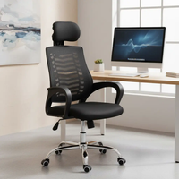 Office Chair - High Back Mesh with Adjustable Headrest and Chrome Five-Star Base Black Furniture Office Chairs