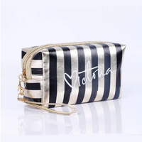 Striped Multipurpose Cosmetic Pouch Makeup Bag with Wrist Strap and Gold Zipper Bags & Accessories Makeup Bags