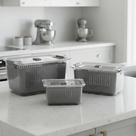 3-Piece Fresh Food Storage Containers with Removable Drain Tray Fridge Organizer Kitchen & Dining Food Storage Containers