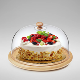 Cake Stand - High Quality Bamboo Base with Acrylic Dome Cover Kitchen & Dining Cake Stands