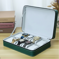 10-Slot Watch Storage Box Green PU Leather with Zipper Case Bags & Accessories Watch Accessories