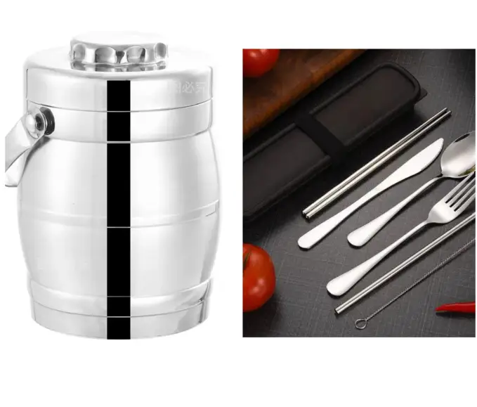 Lunch Combo - 3-in-1 Stainless Steel 2L Insulated Stackable Box 8pc Cutlery Set Kitchen & Dining Lunch Box Sets