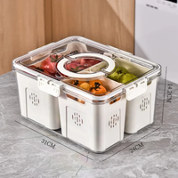 Stackable Fridge Storage Box Dual Sections Drain Basket Secure Lock 31x24x14.2cm Kitchen & Dining Food Storage Containers