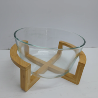 Salad Bowl - Borosilicate Glass with Wooden Base Kitchen & Dining Serveware
