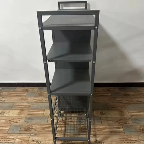 Kitchen Storage Rack - Carbon Steel with Glass Cabinet Shelves and Wheels Grey Gold Kitchen & Dining Kitchen Cabinets