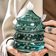 Glass Cup - Christmas Tree 400ml Borosilicate with Lid Spoon Gift Box Green Kitchen & Dining Coffee & Tea Cups