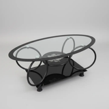 Oval Glass Coffee Table with Curved Steel Base Coffee Tables