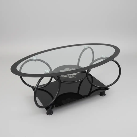 Oval Glass Coffee Table with Curved Steel Base Coffee Tables