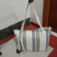Elena Striped Linen Tote Bag 34x28.5x13.5cm Smart Casual Shoulder Bag Cream Grey Bags & Accessories Tote Bags