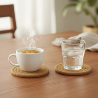 Drink Coasters - 8-Piece Woven Cotton Absorbent with Metal Stand Natural Kitchen & Dining Coasters