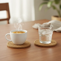 Drink Coasters - 8-Piece Woven Cotton Absorbent with Metal Stand Natural Kitchen & Dining Coasters