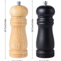 Set of 2 Wooden Pepper Salt Mill Grinder 14.7x5cm Manual Adjustable Natural Wood Matte Black Kitchen Kitchen & Dining Spice Grinders