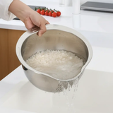 Colander - Heavy Duty Stainless Steel Rice Washing Bowl and Strainer with Pour Spout Kitchen & Dining Colanders