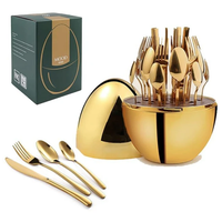 36-Piece Executive Egg-Shaped Cutlery Set Gold with Storage Case Kitchen & Dining Flatware Sets