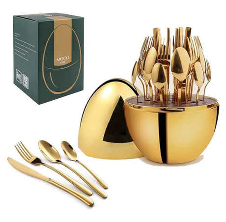 36-Piece Executive Egg-Shaped Cutlery Set Gold with Storage Case Kitchen & Dining Flatware Sets
