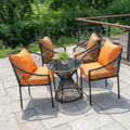 Outdoor Bistro Set - 3-Piece Rattan Chairs and Glass Table with Cushions Black Furniture Uncategorized