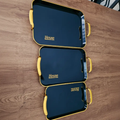Serving Tray Set - 3-Piece Navy Blue Gold Handle Rectangular Nesting Trays Kitchen & Dining Serving Trays