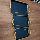 Serving Tray Set - 3-Piece Navy Blue Gold Handle Rectangular Nesting Trays Kitchen & Dining Serving Trays