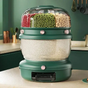 Cereal Dispenser - Double Layer 360 Rotating 6-Compartment Upper 5kg Lower Green Kitchen & Dining Food Storage Containers