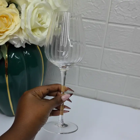 Wine Glass Set - 320ml Vertical Ribbed Crystal Clear Long Stem 2pc or 6pc Kitchen & Dining Wine Glasses