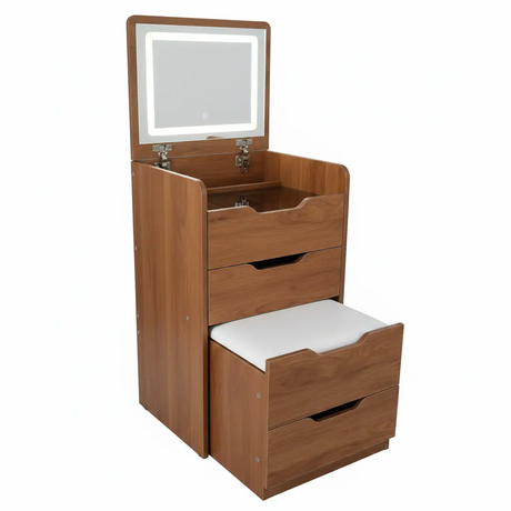 Compact Flip-Top LED Mirror Dressing Table with Stool Dressing Table Lighted Vanities