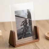 Clear Acrylic Photo Frame Wooden U-Base Walnut Oak Portrait Landscape Desk Shelf Home & Garden Picture Frames