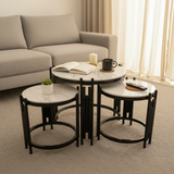 Nesting Tables - 3-in-1 Nordic Marble Top with Black Metal Arch Base Set of 3 Furniture End Tables