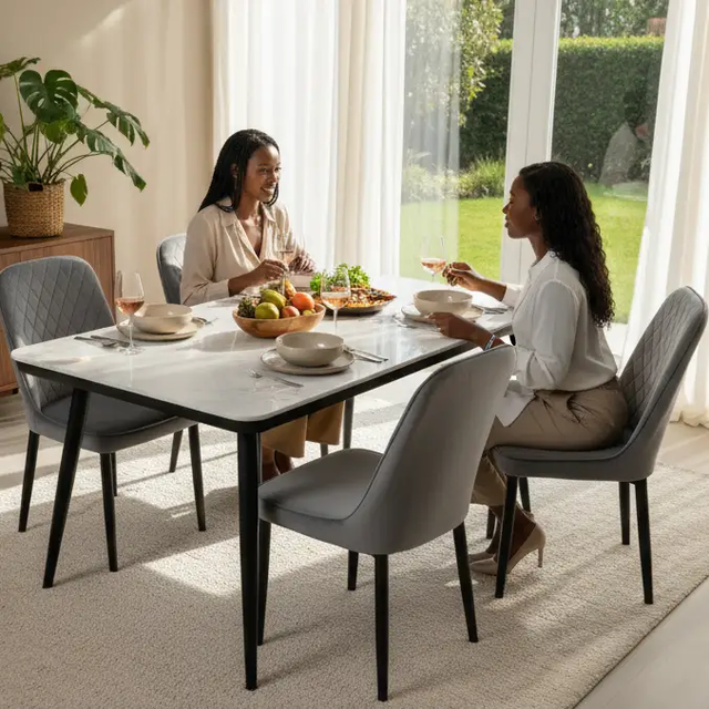 Marble-Top Dining Table & 6 Chairs Set Kitchen & Dining Furniture Sets