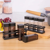 Spice Jar Set - 4pcs Plastic Seasoning Canisters with Rack Kitchen & Dining Spice Organizers