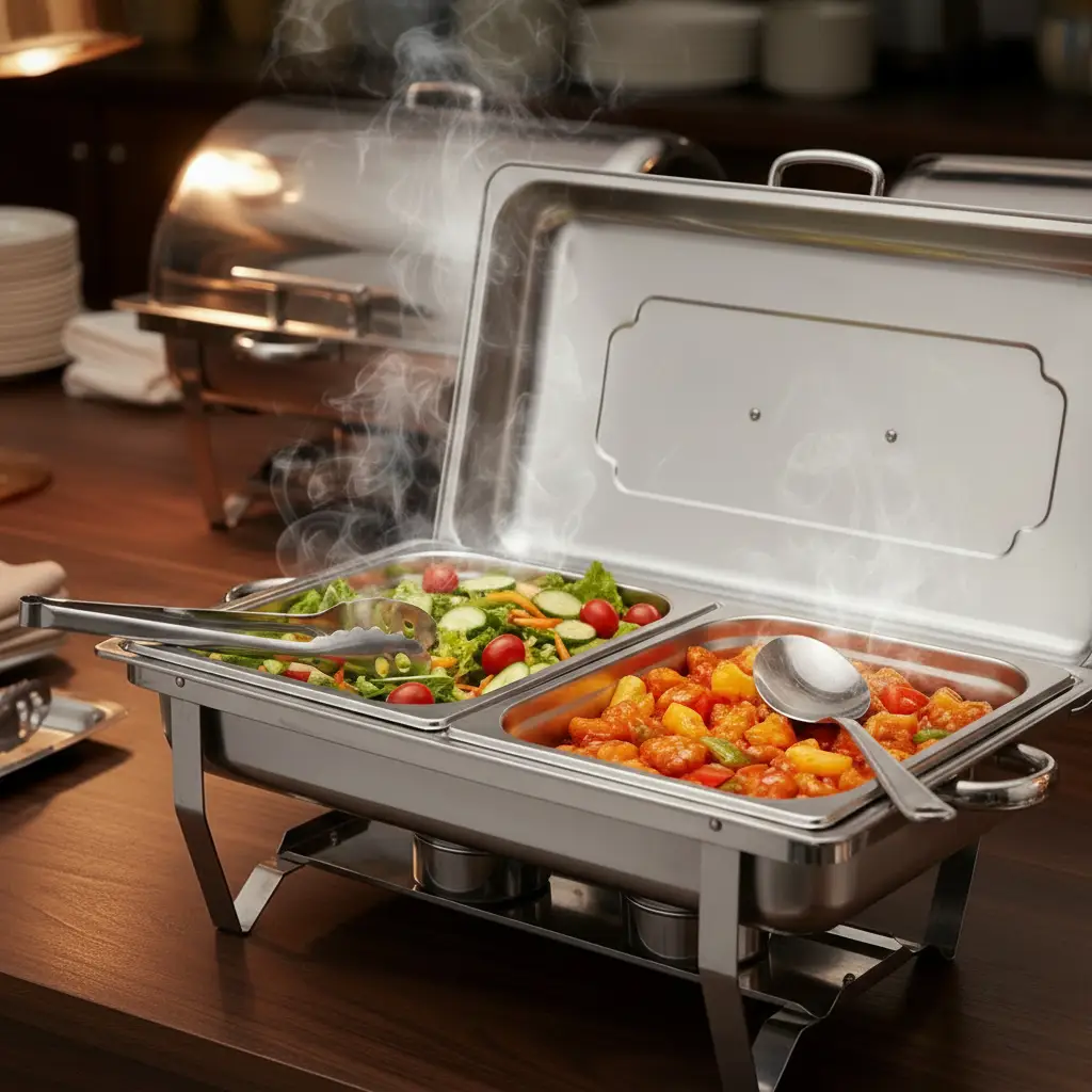 Chafing Dish - 11L Stainless Steel 2-Pan Buffet Food Warmer with Lid Fuel Holders Kitchen & Dining Chafing Dishes
