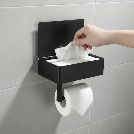 Stainless Steel Toilet Paper Holder with Storage Box Black Home & Garden Toilet Paper Holders