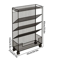 Wire Mesh Rolling Bookshelf 4-Tier with Wheels White Black 42x17x65cm Office Furniture Rack Bookcases & Shelves