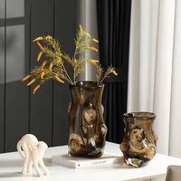 Flolenco Luxury Glass Vase with Gold Bubble Accents Smoke Brown Home & Garden Vases