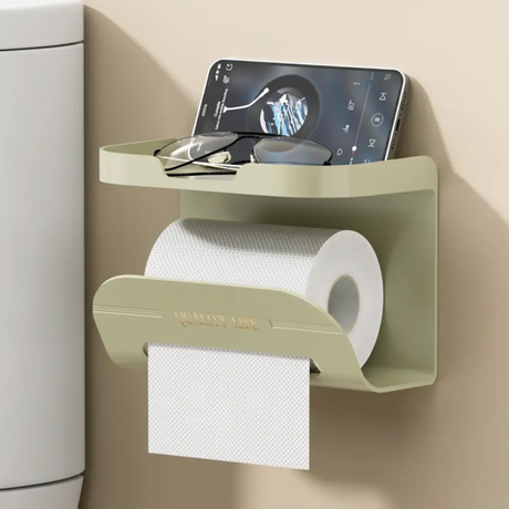 Tissue Holder - 2-in-1 Wall Mounted with Top Shelf Cream Green Home & Garden Toilet Paper Holders