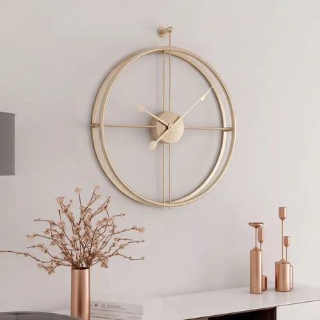 Nordic Open-Frame Double-Ring Wall Clock 50cm Minimalist Metal Black Gold Home & Garden Wall Clocks