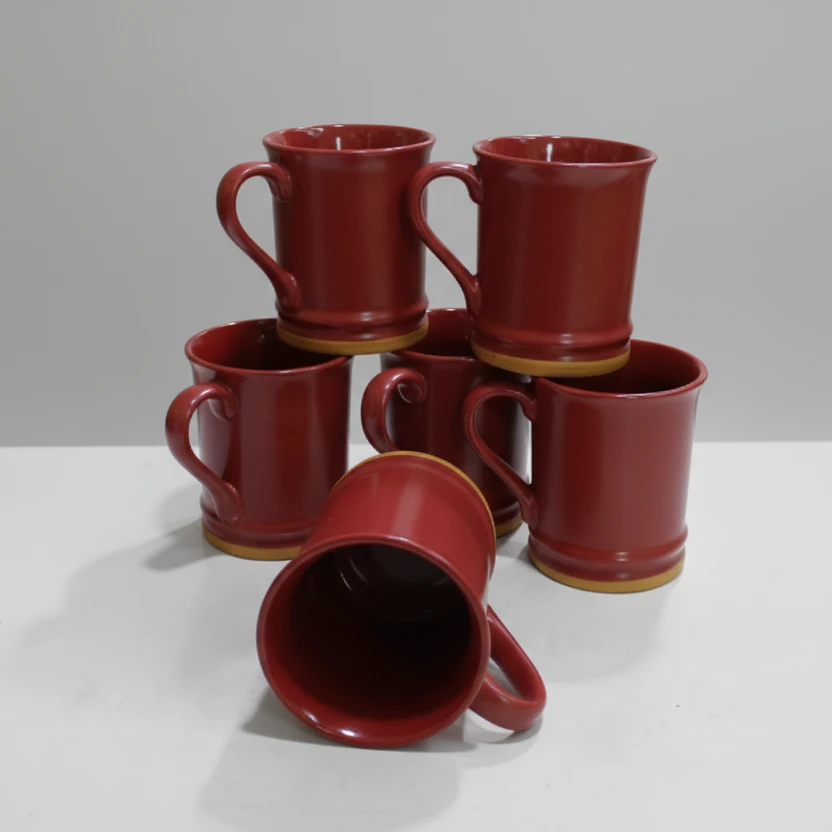 6-Piece Ceramic Mug Set Burgundy with Gold Rim Coffee Mugs Kitchen & Dining Mugs