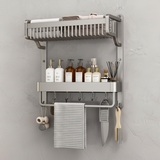 2-Layer Bathroom Space Towel Rack with Shelf Shampoo Bottle Organizer with Hooks