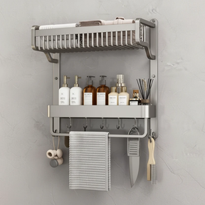 2-Layer Bathroom Space Towel Rack with Shelf Shampoo Bottle Organizer with Hooks Home & Garden Towel Racks