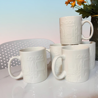 London Design White Cup Set 6-Piece Ceramic Embossed Pattern Drinkware Kitchen & Dining Mugs