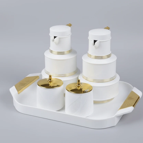 5 in 1 Quality Breakfast Set with 2L Round Flasks and Gold Handle Tray Kitchen & Dining Serving Trays