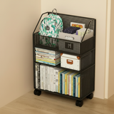 3-Tier Wire Mesh Rolling Bookshelf Top Basket Wheels Black White 45x22x63cm Office Furniture Rack Bookcases & Shelves